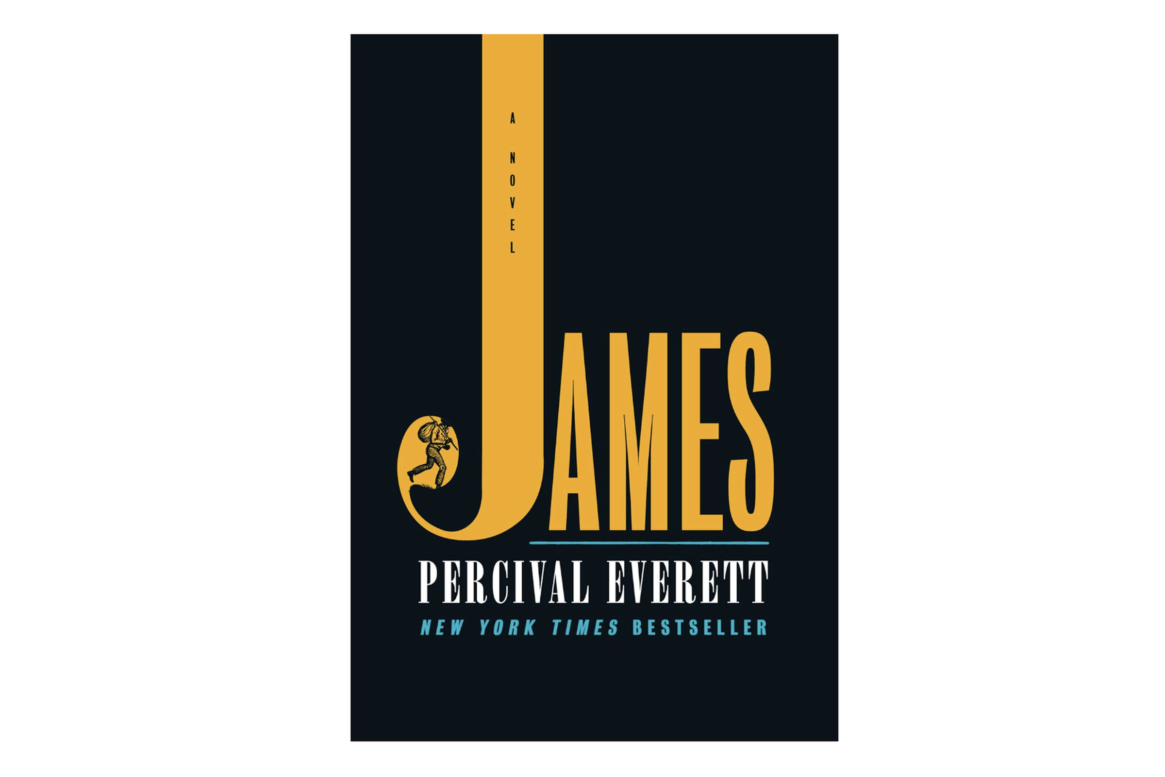 Book cover of James by Percival Everett, plain letters on a black background