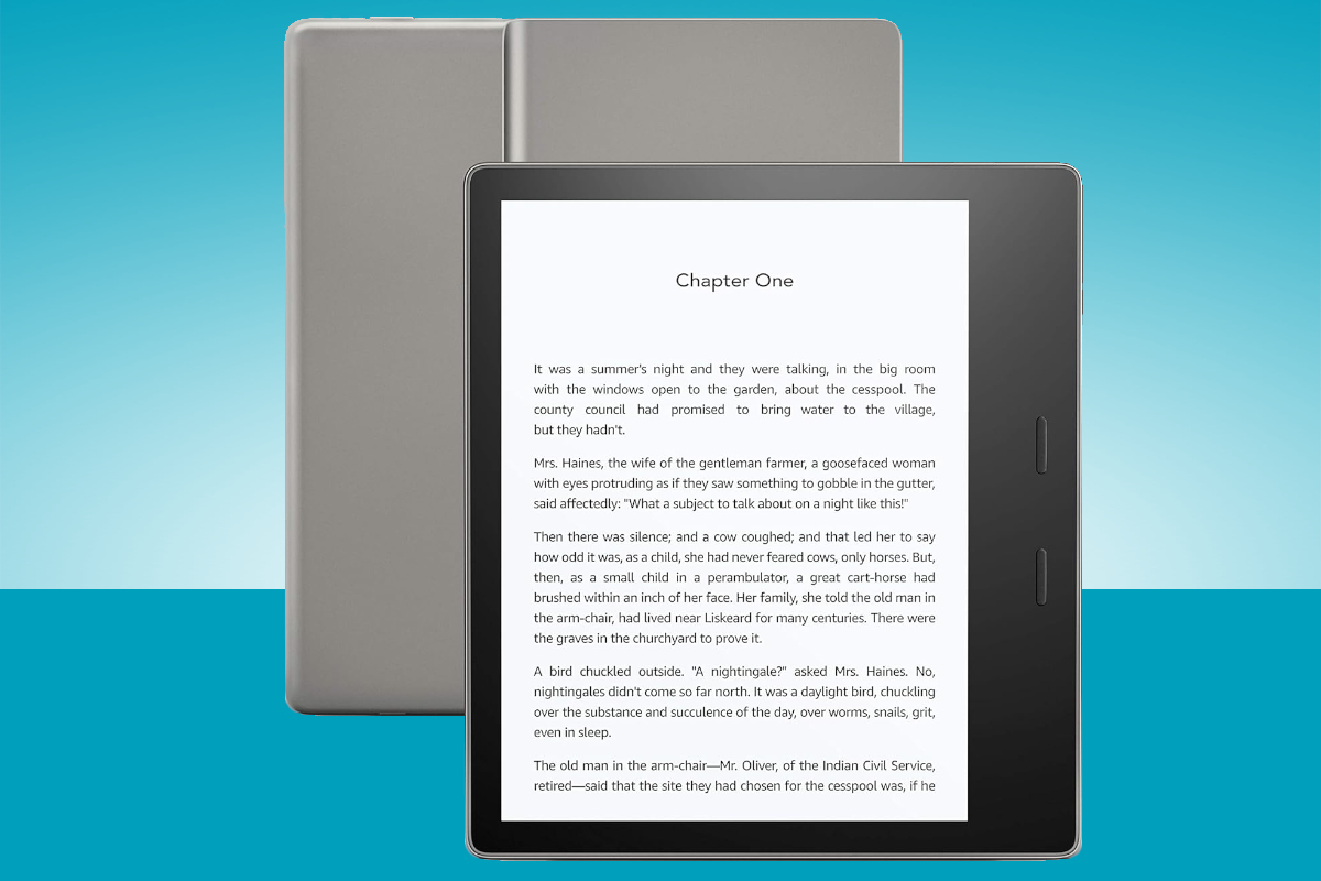Amazon Kindle Oasis on blue background