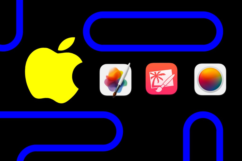 Pac-Man-like Apple logo eating Pixelmator icons