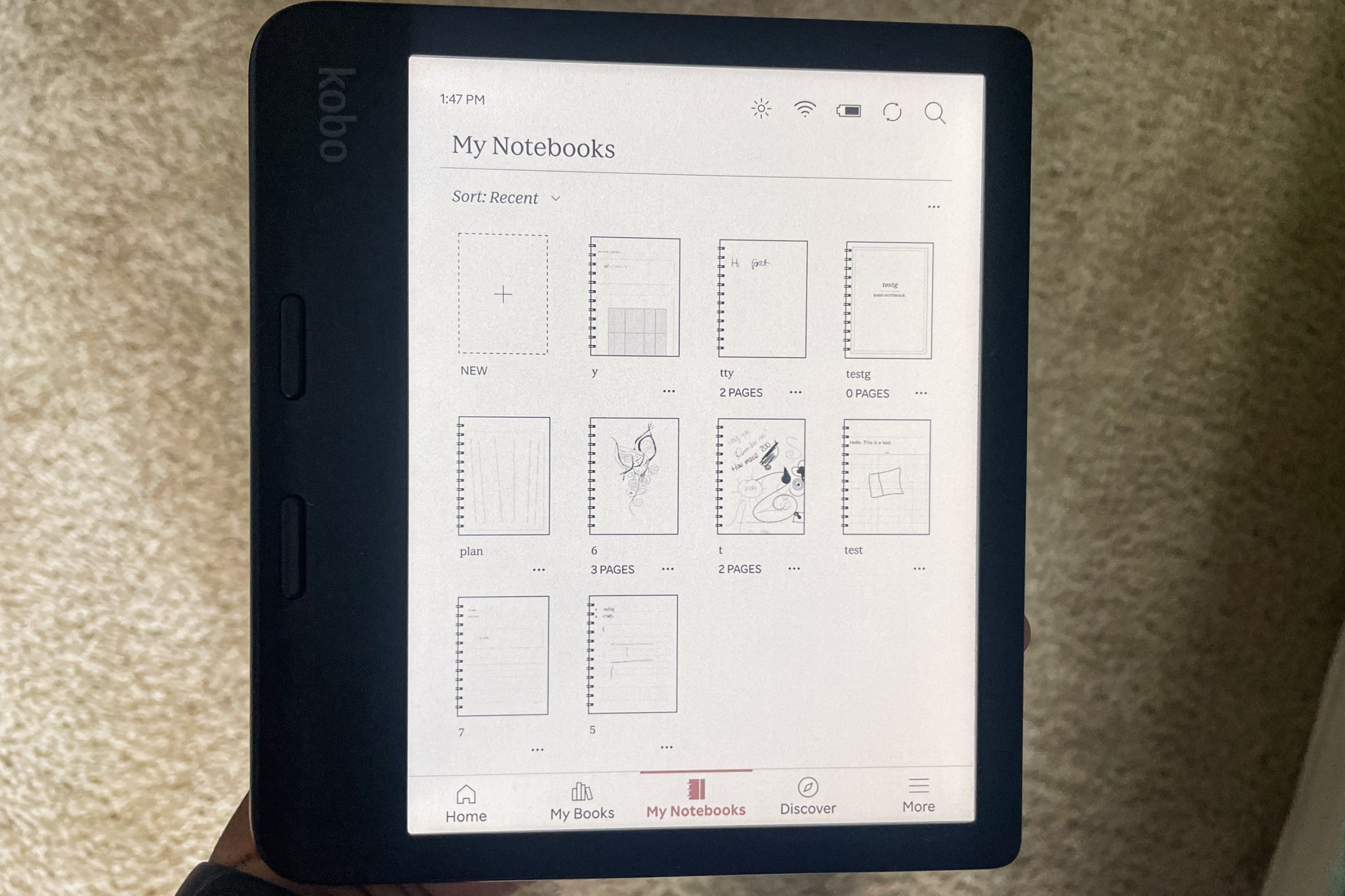 A photo of Kobo’s Libra Colour’s built-in notebooks.