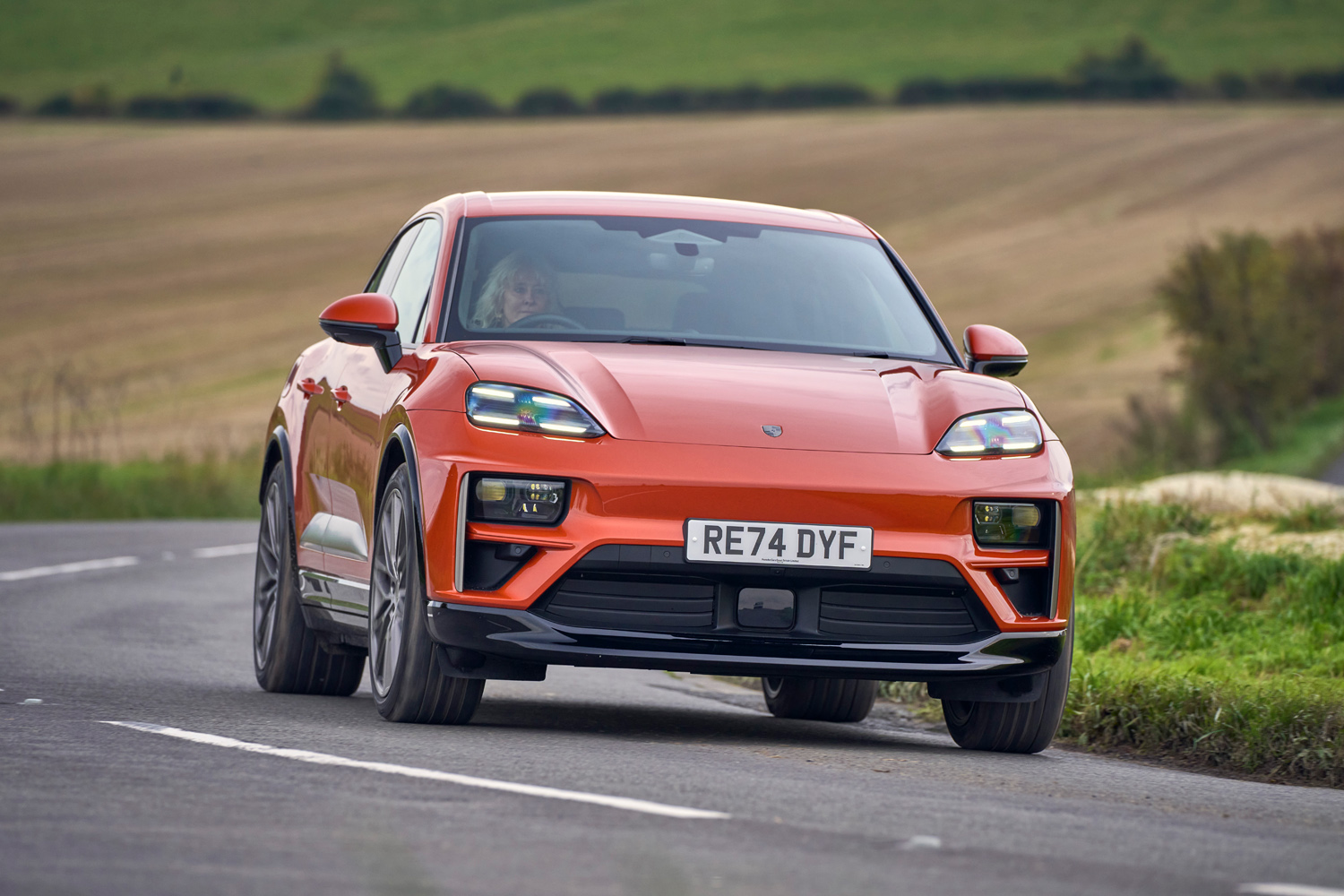 Porsche Macan Turbo Electric review cornering front