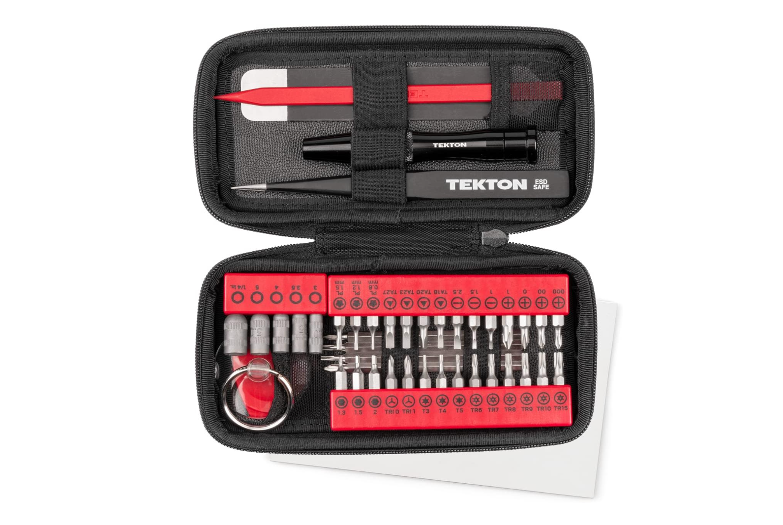 Open screwdriver tool kit showing all the various bits and parts.