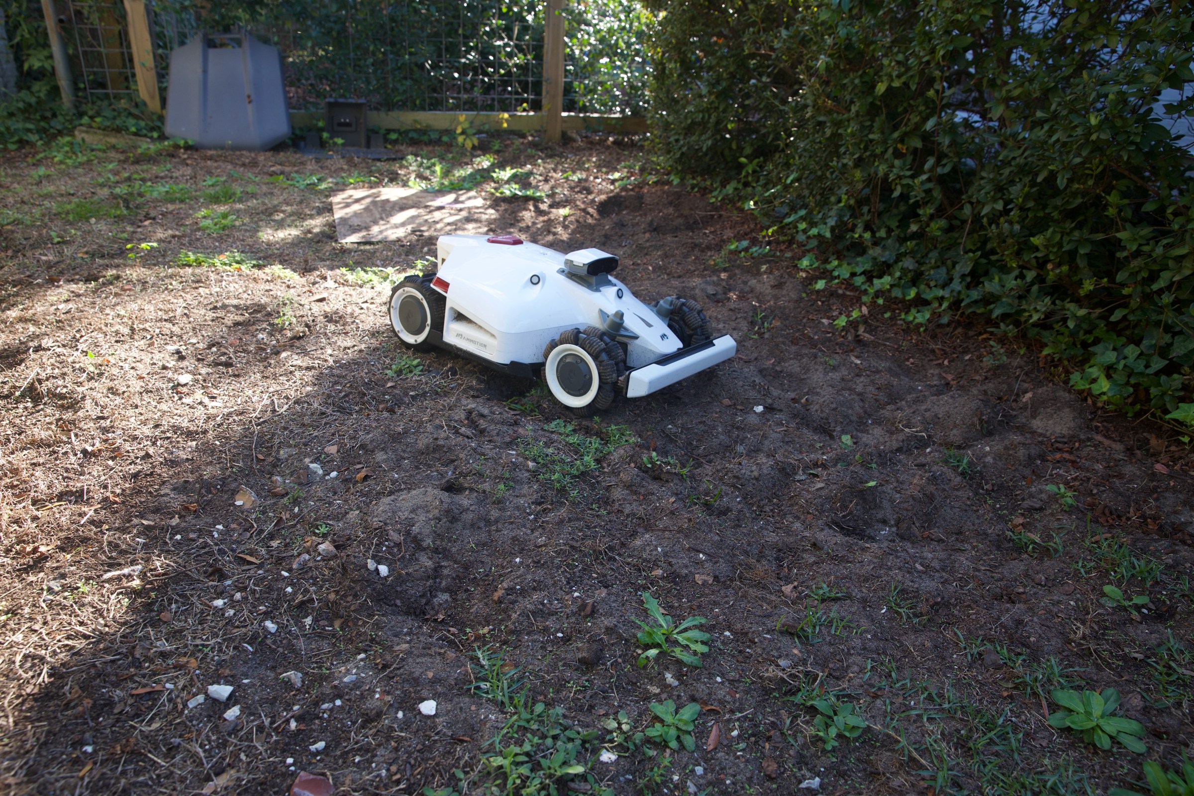 The Luba 2 wallowing in the sandpit it created for itself by going around in circles for a while. The upgraded version has better navigation, according to the company.