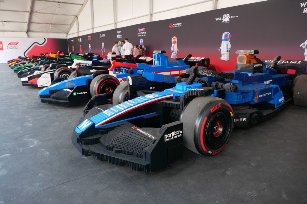 All ten Lego Big Build F1 Cars in the Lego garage