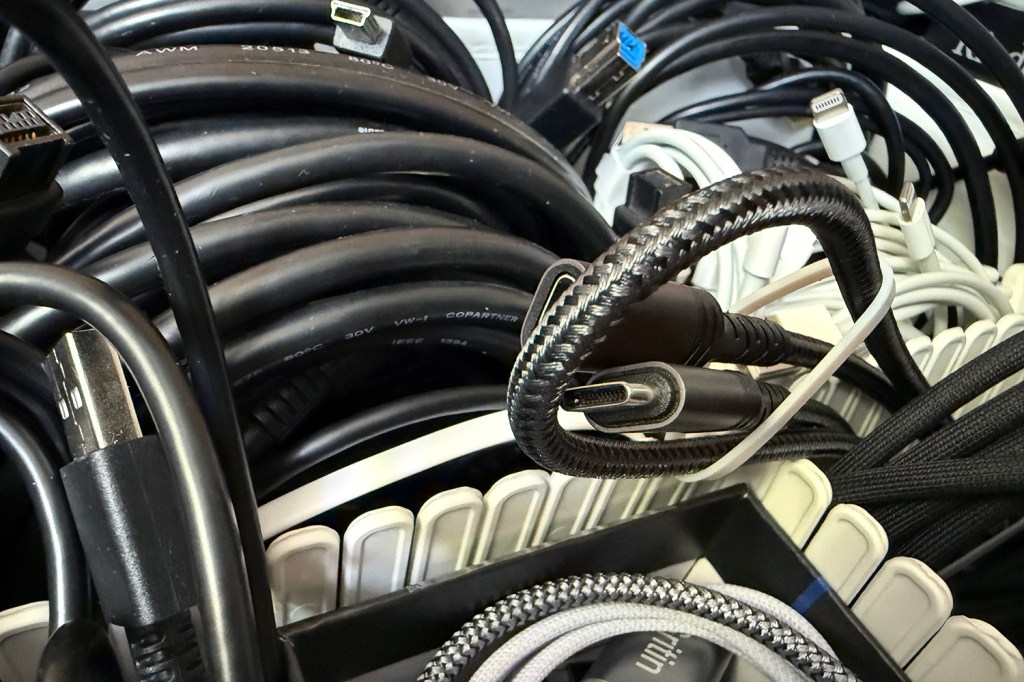 A drawer of organised cables