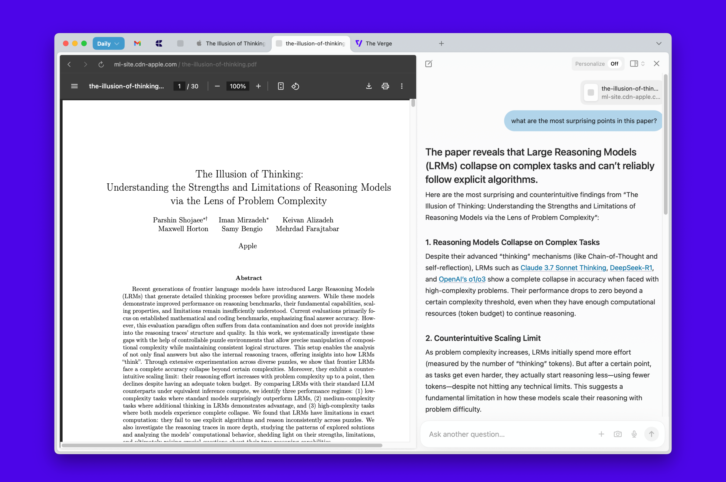 A screenshot of a technical whitepaper, with AI answers about it.