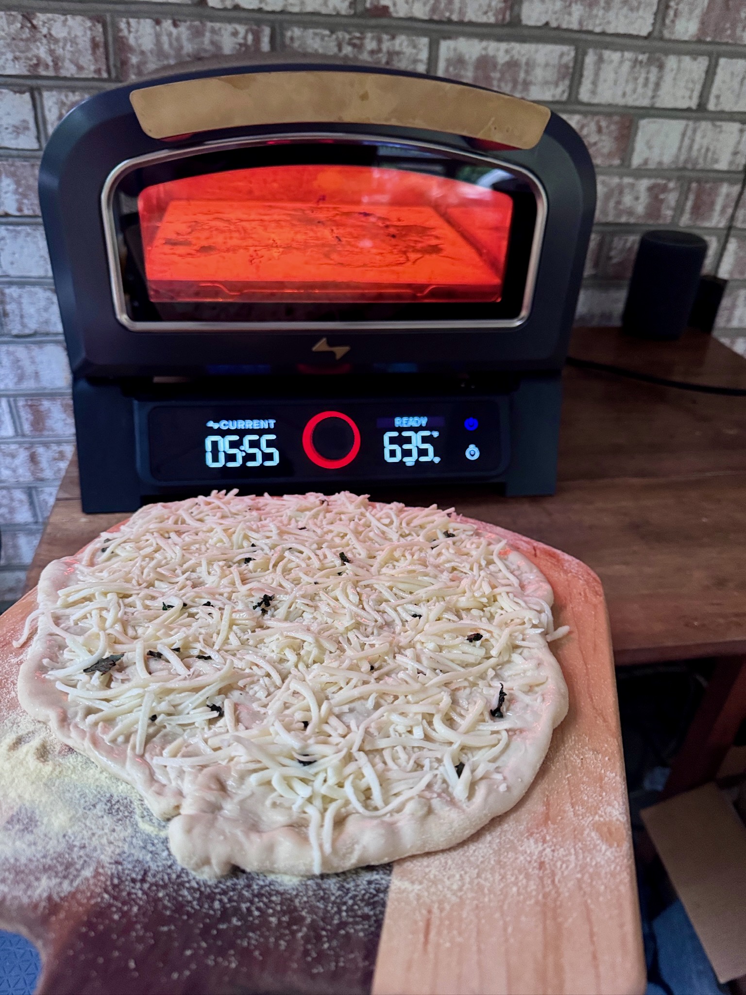 <em>Our first attempt at cheesy bread, New York-style pizza</em>.