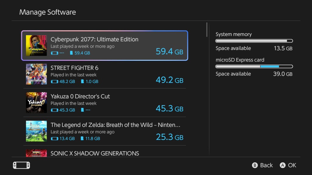 Nintendo Switch 2 storage