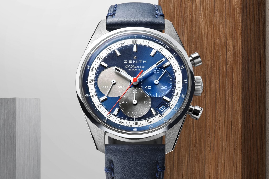 Zenith Chronomaster Original Blue on wood background