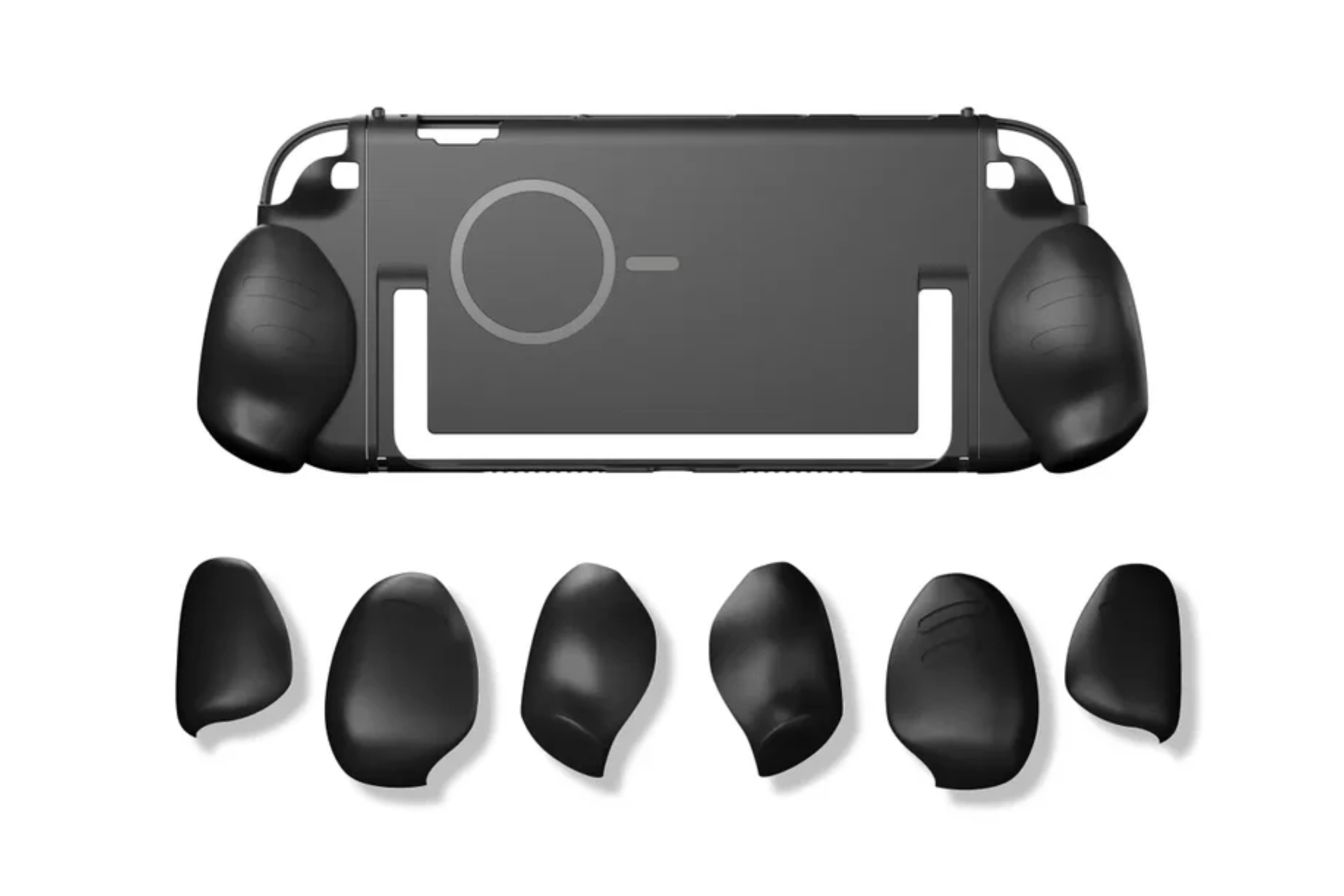 An image showing the Genki Attack Vector Switch 2 case, including its swappable grips.