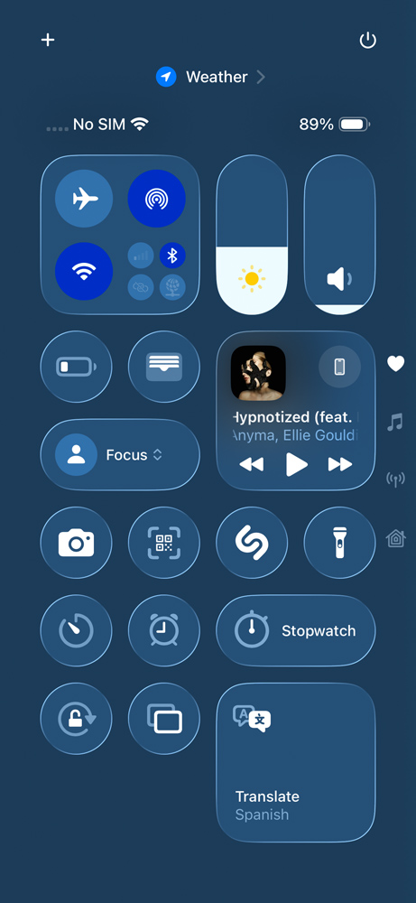 iOS 26 liquid glass transparency off control centre