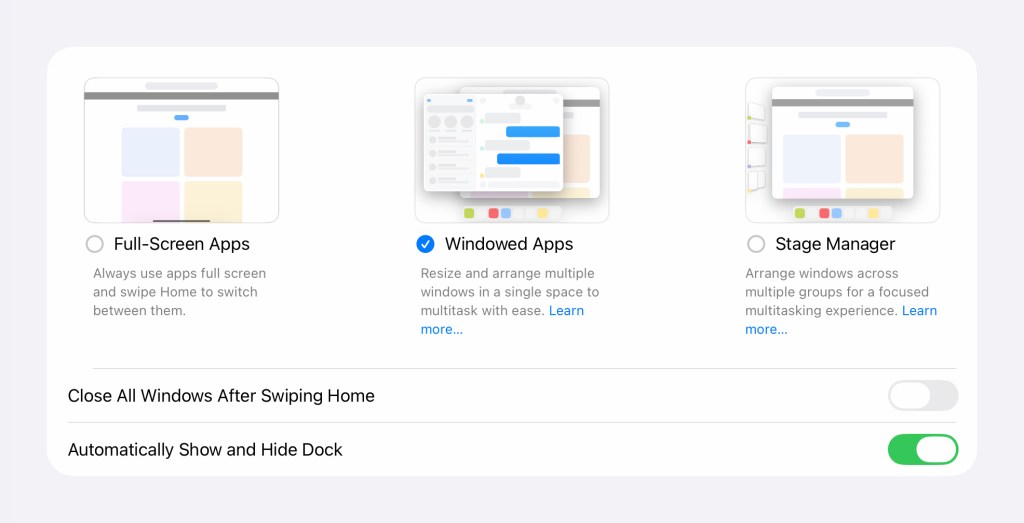 iPadOS 26 windowing modes