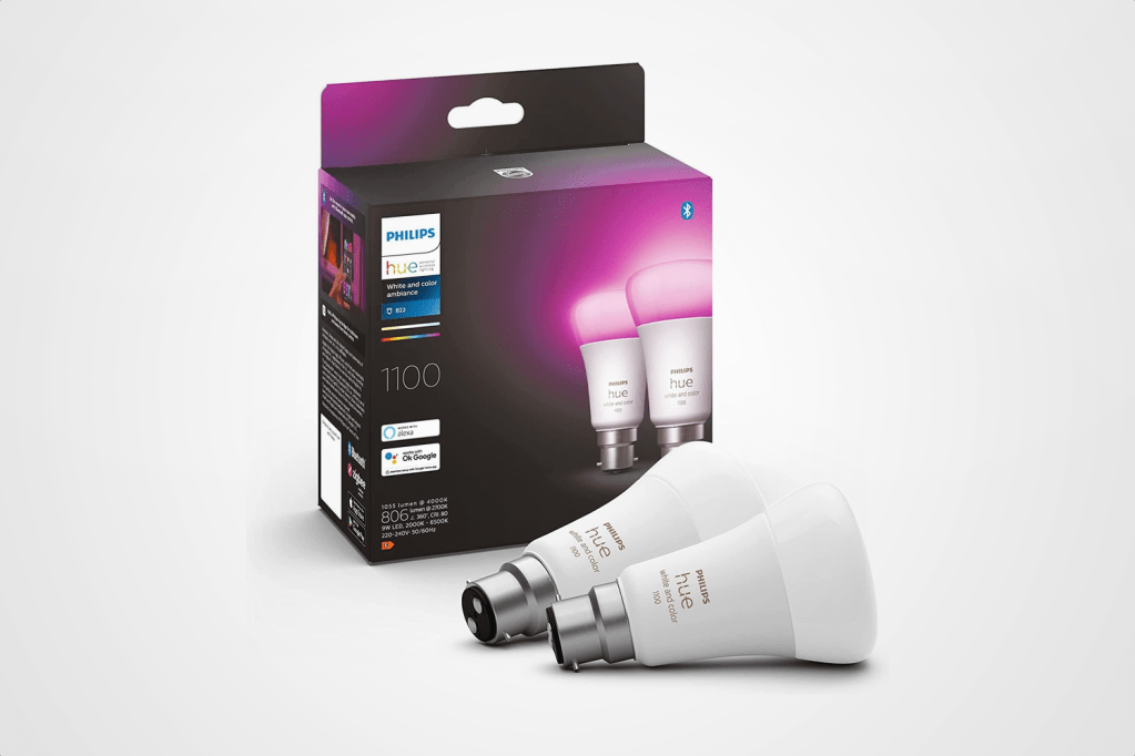 Philips Hue bulbs on white background