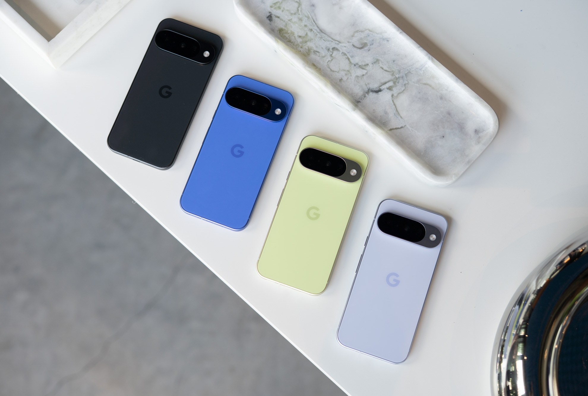 Google Pixel 10 shown in four color options