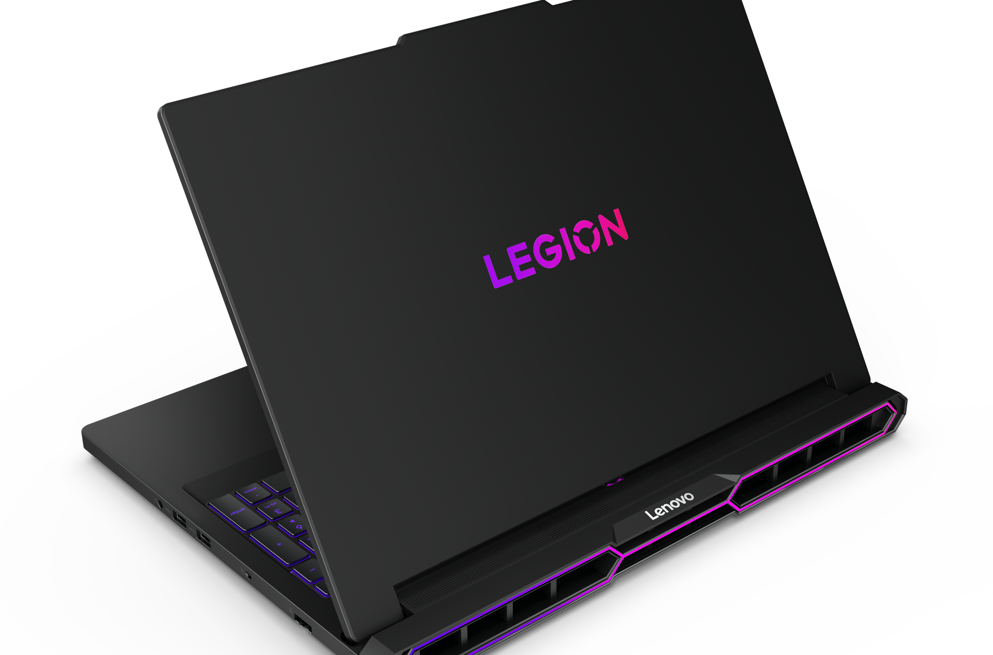 The laptop with two “Legions” printed on its back.