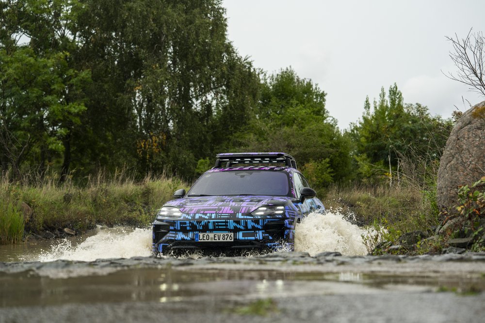 Porsche Cayenne electric prototype wading front