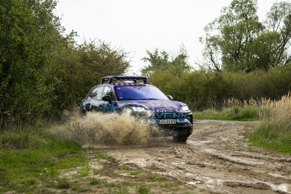Porsche Cayenne electric prototype wading rear