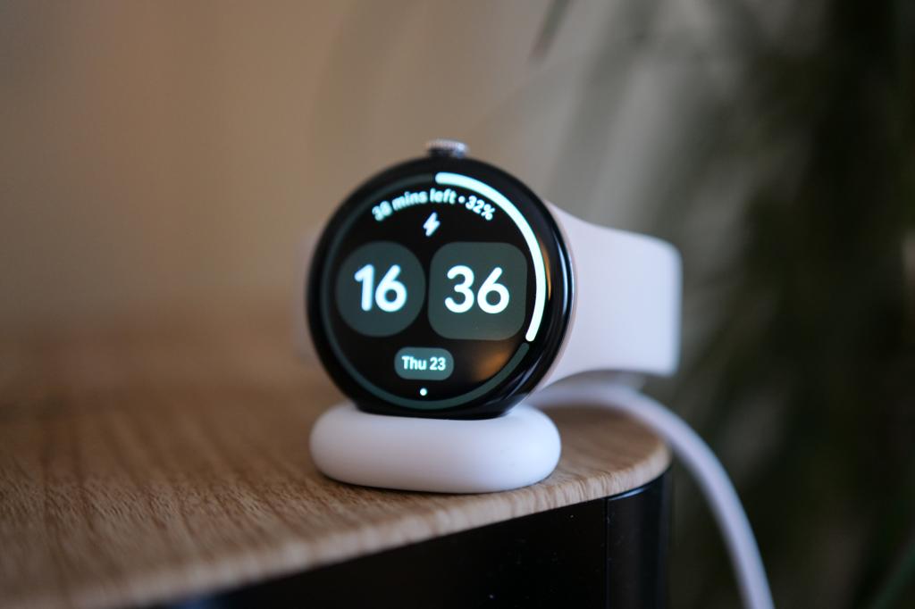 Google Pixel Watch 4 on charging stand