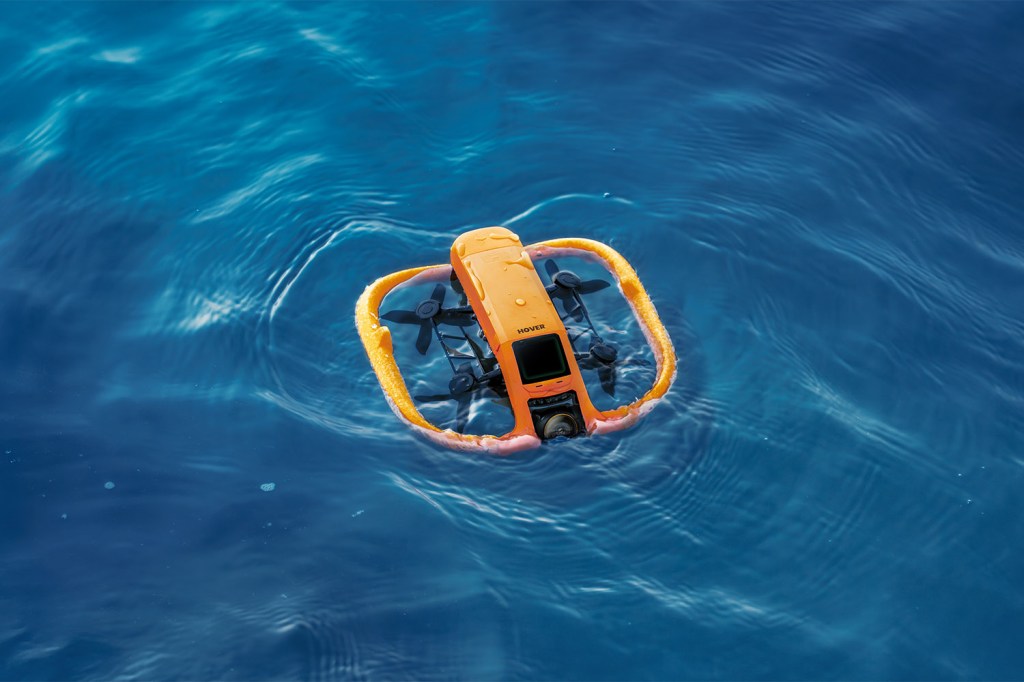HoverAir Aqua drone floating on water