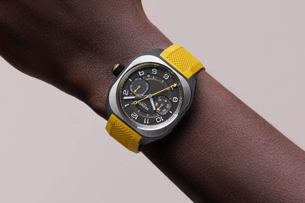 Hermes H08 Chronograph Yellow on wrist