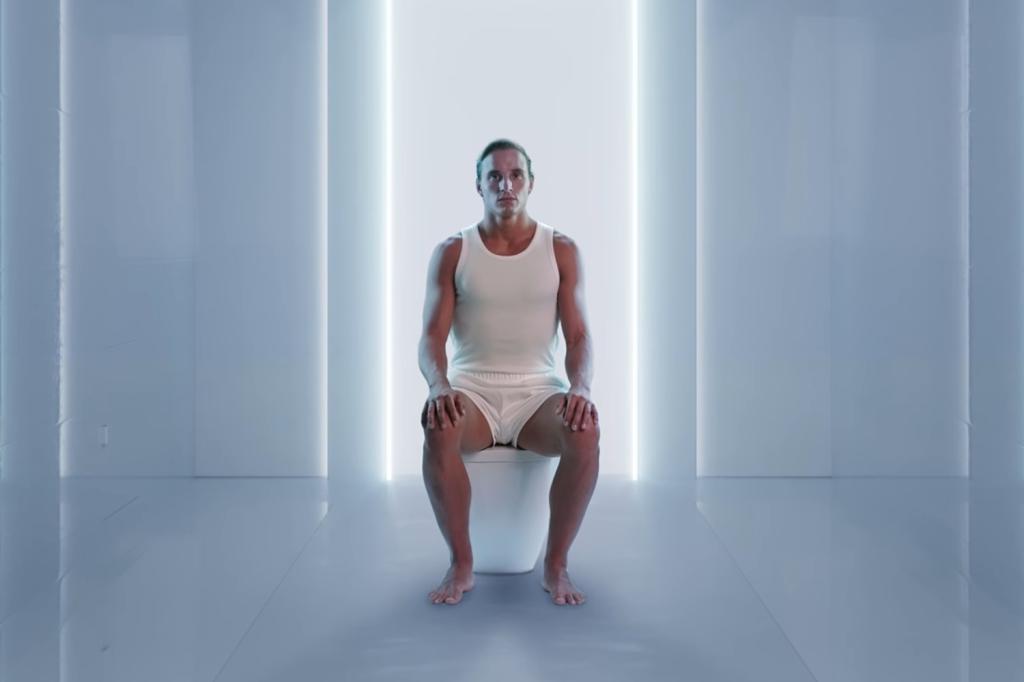 Sitting on Toilet to Use Withings U-Scan