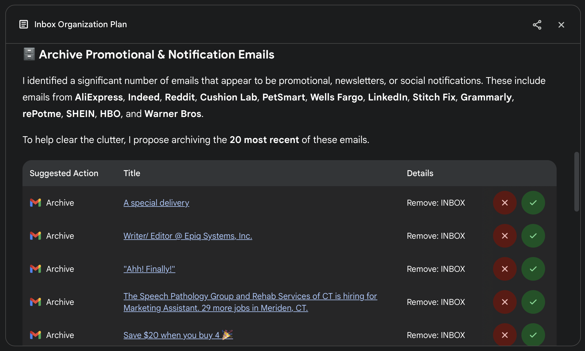 You can select whether or not to archive emails flagged by Gemini.
