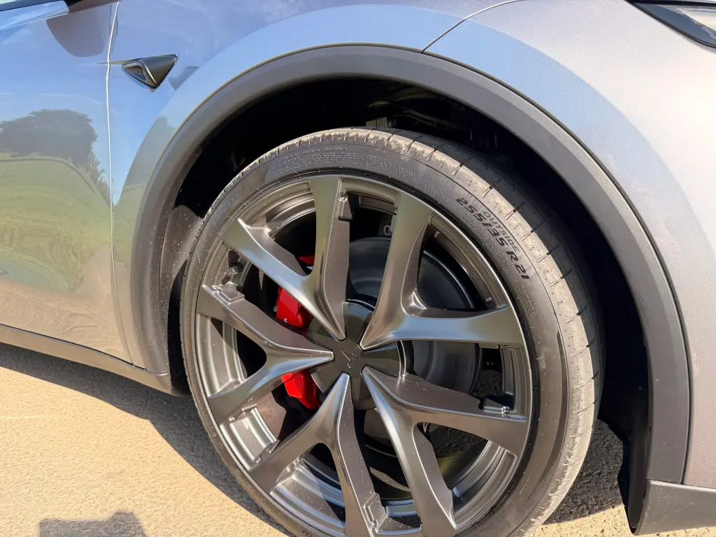Tesla Model Y Performance wheels and brake caliper
