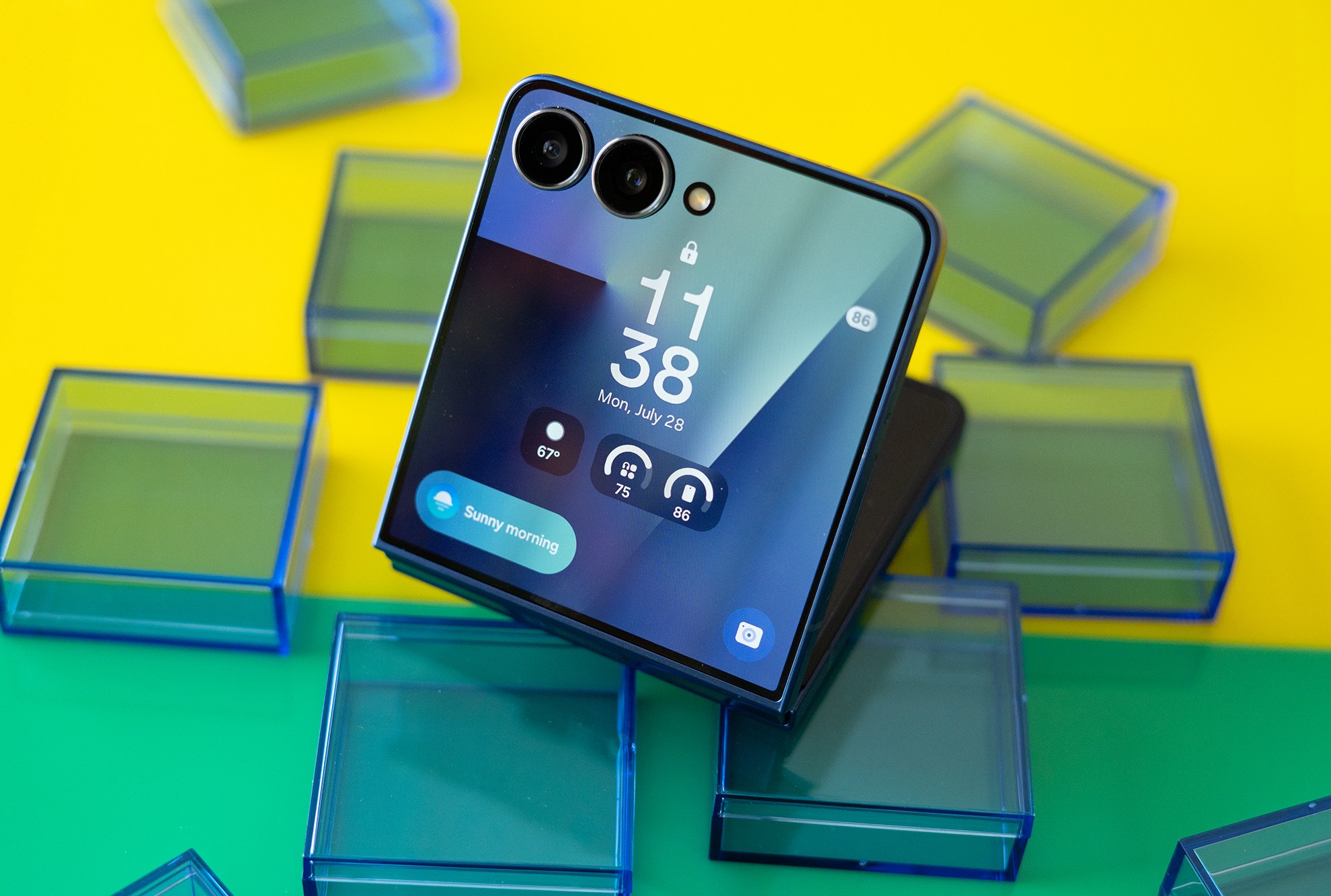 Samsung Galaxy Z Flip 7 showing cover screen in flex mode