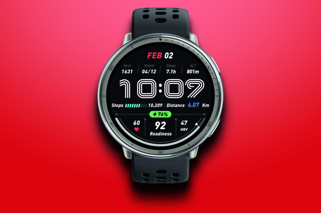 Amazfit active 2 on red background