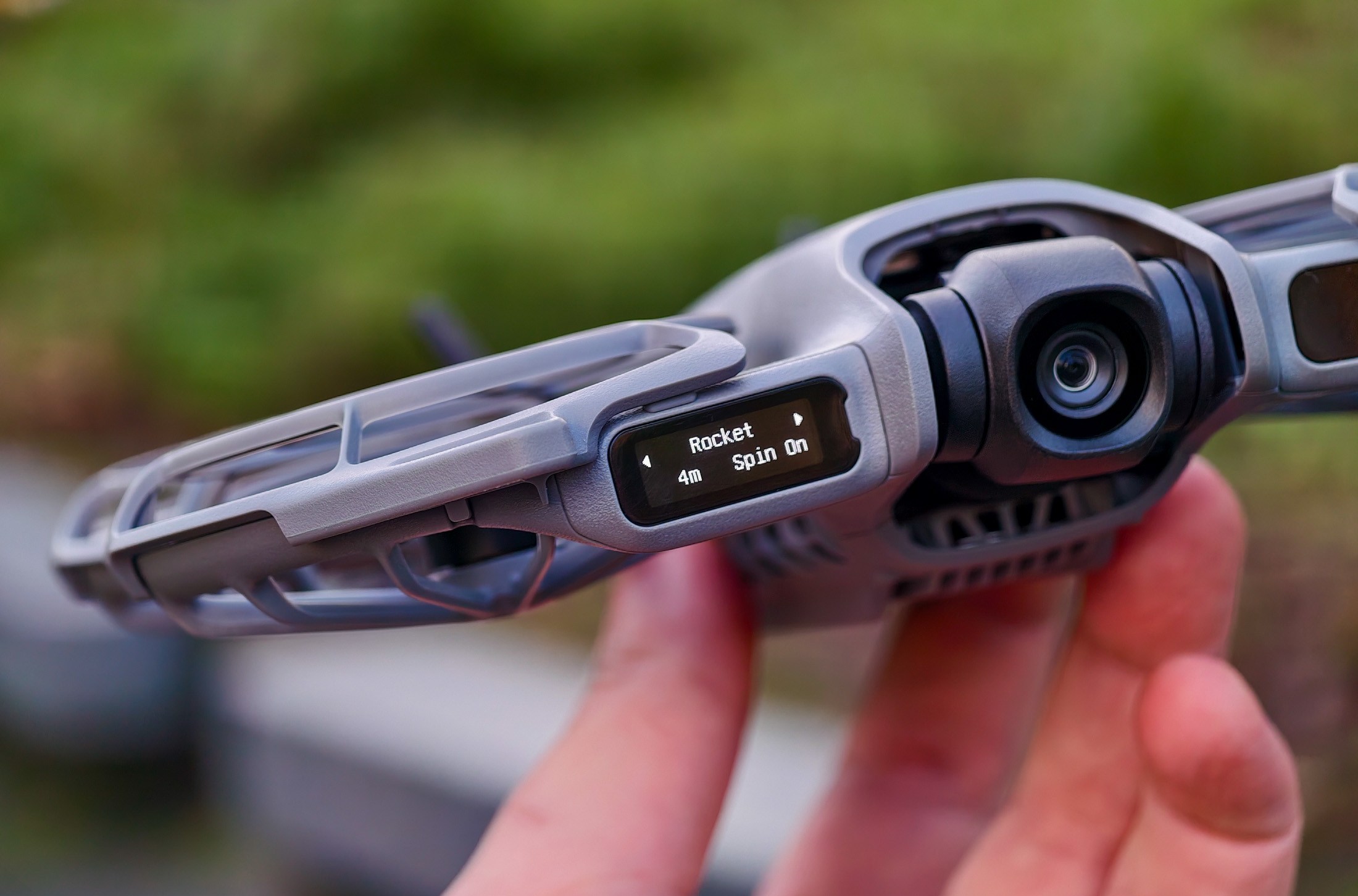 Close-up of DJI Neo 2 display showing Rocket controls