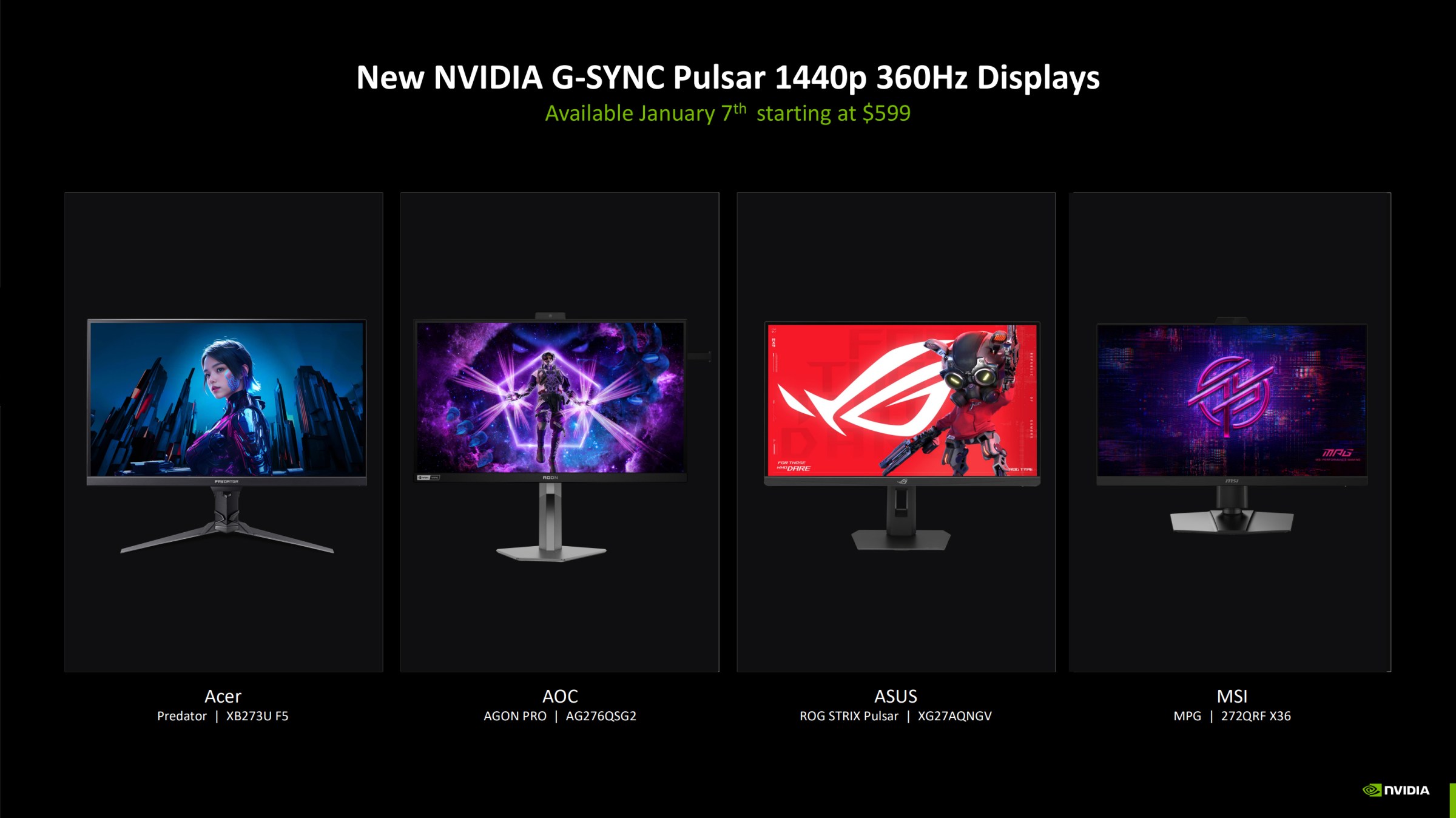 Four new Acer, AOC, ASUS, and MSI gaming monitors launching with G-Sync Pulsar.