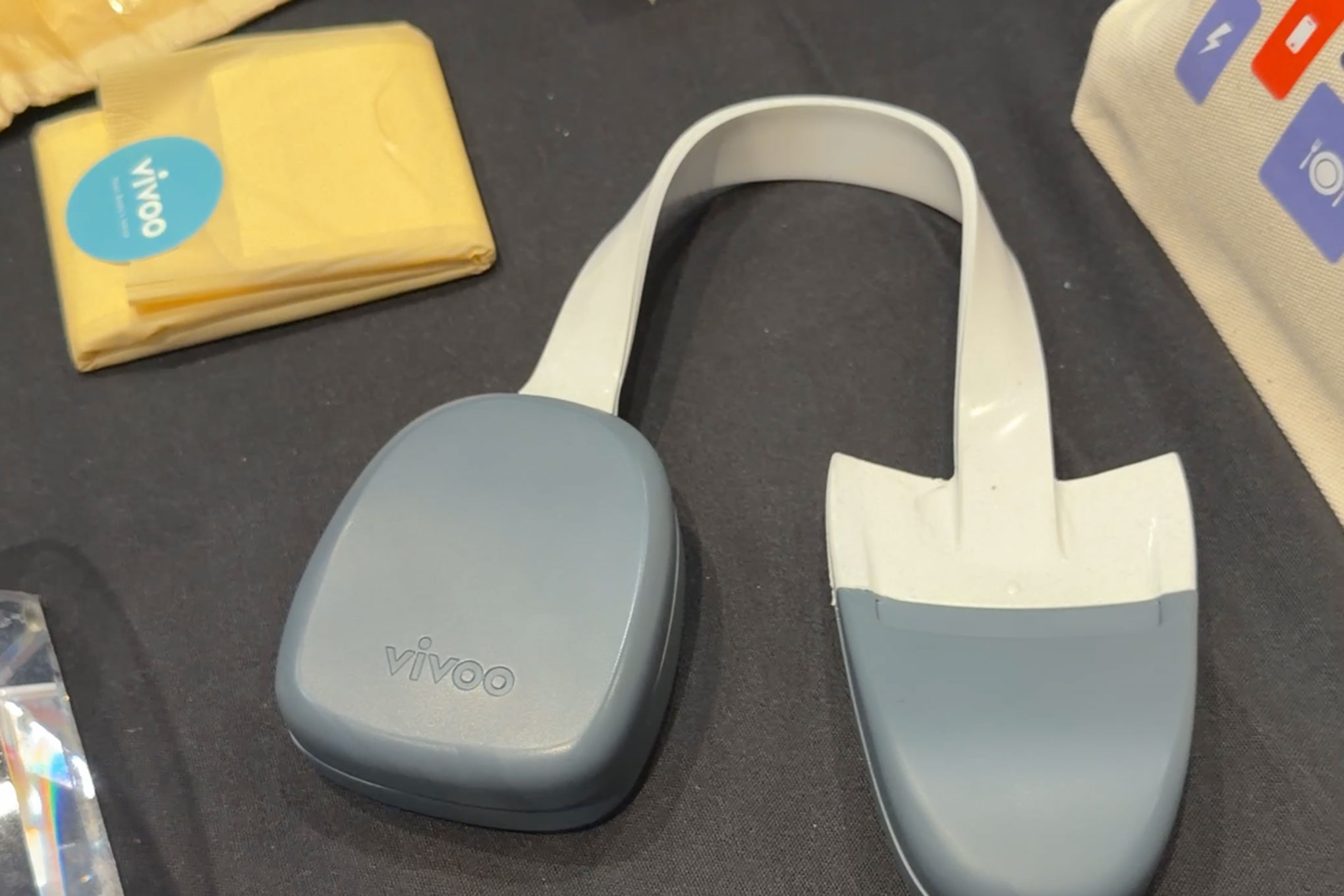 Here’s Vivoo’s $99 hydration tracker that goes in your toilet and its smart menstrual pad in the upper left.