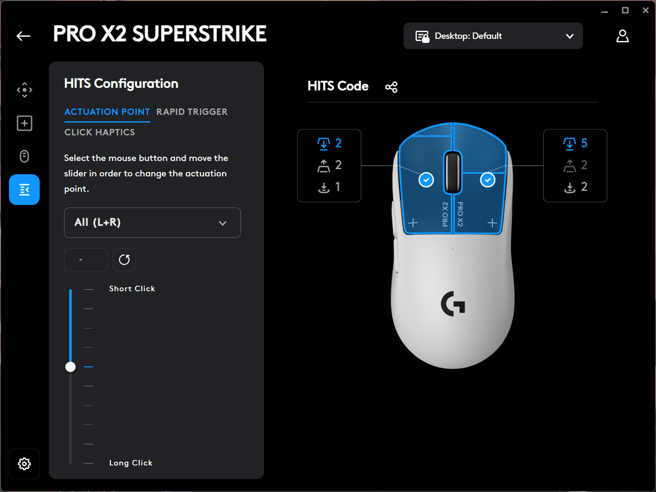 Logitech G Hub Superstrike settings HITS