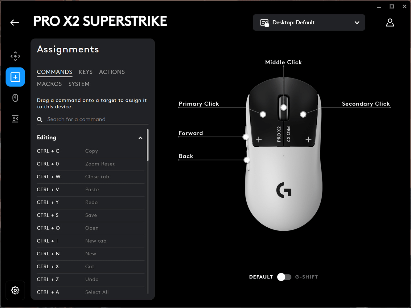 Logitech G Hub Superstrike settings button assignments