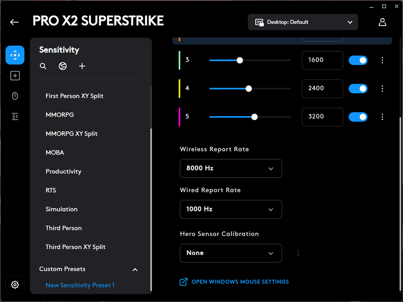 Logitech G Hub Superstrike settings sensitivity