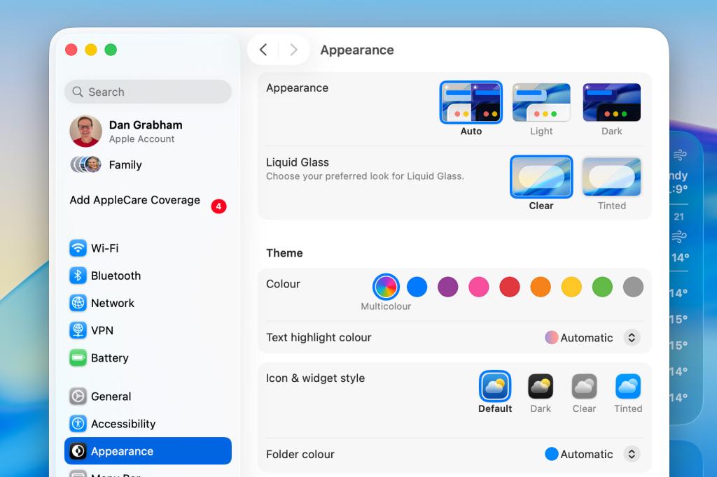 Liquid Glass toggle on macOS 26.1
