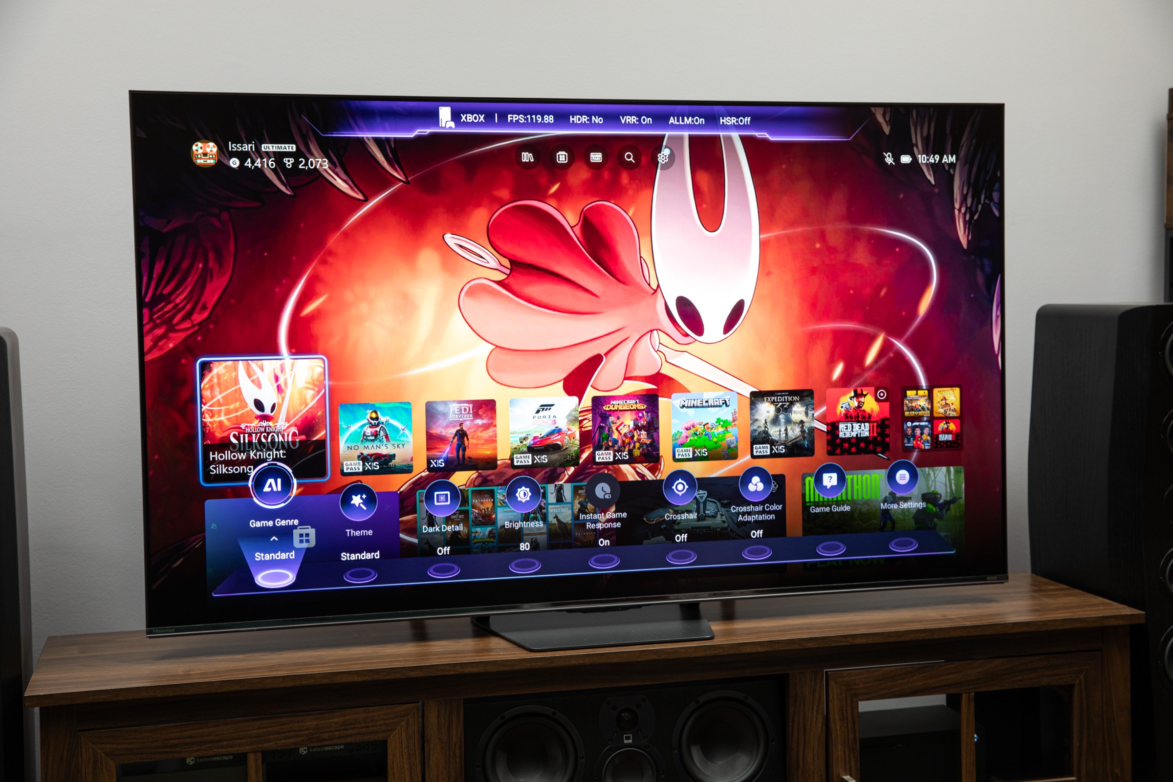 The Game Bar on the Hisense U7SG TV.