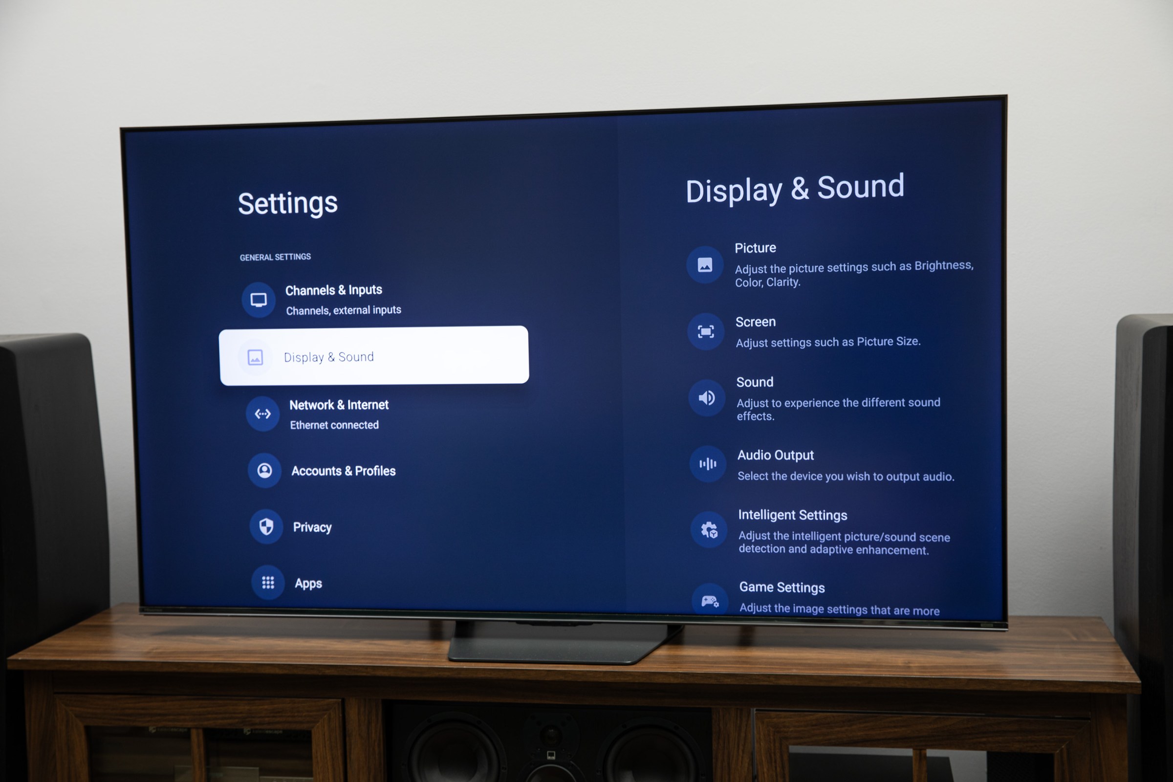 The Google TV OS settings on the Hisense U7SG TV.