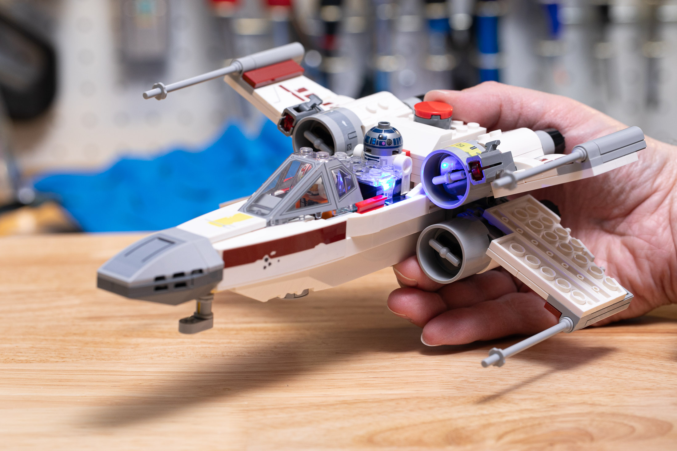 Once a Smart Brick is in a vehicle like the X-wing, it’ll continually blink a bright LED.