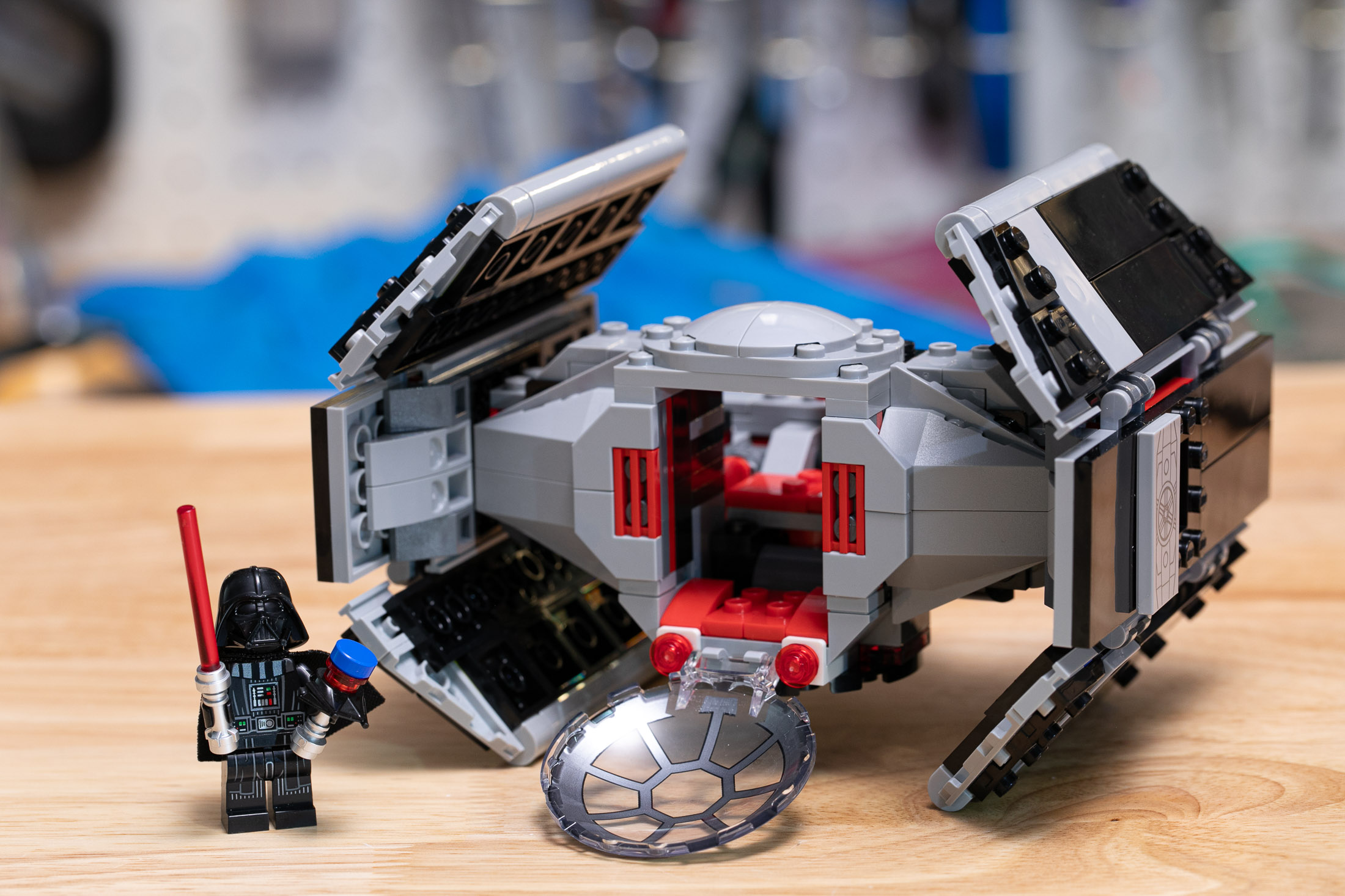 That’s Darth Vader with my daughter’s special “staff” — I love that she used the extra bottom half of Vader’s mask that came in the box.