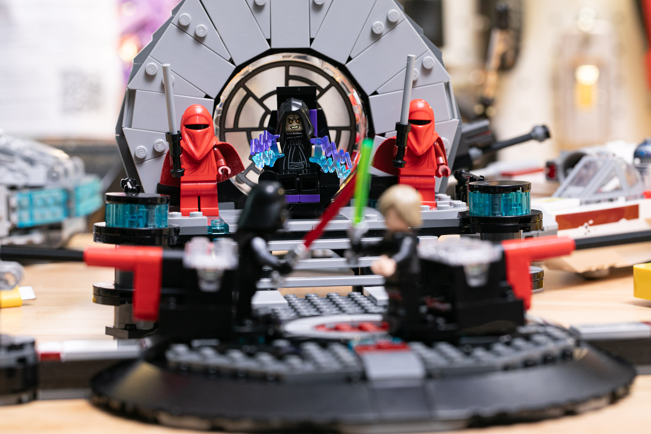 The $160 Throne Room set has the Emperor and his guards look on as Luke and Vader duel.