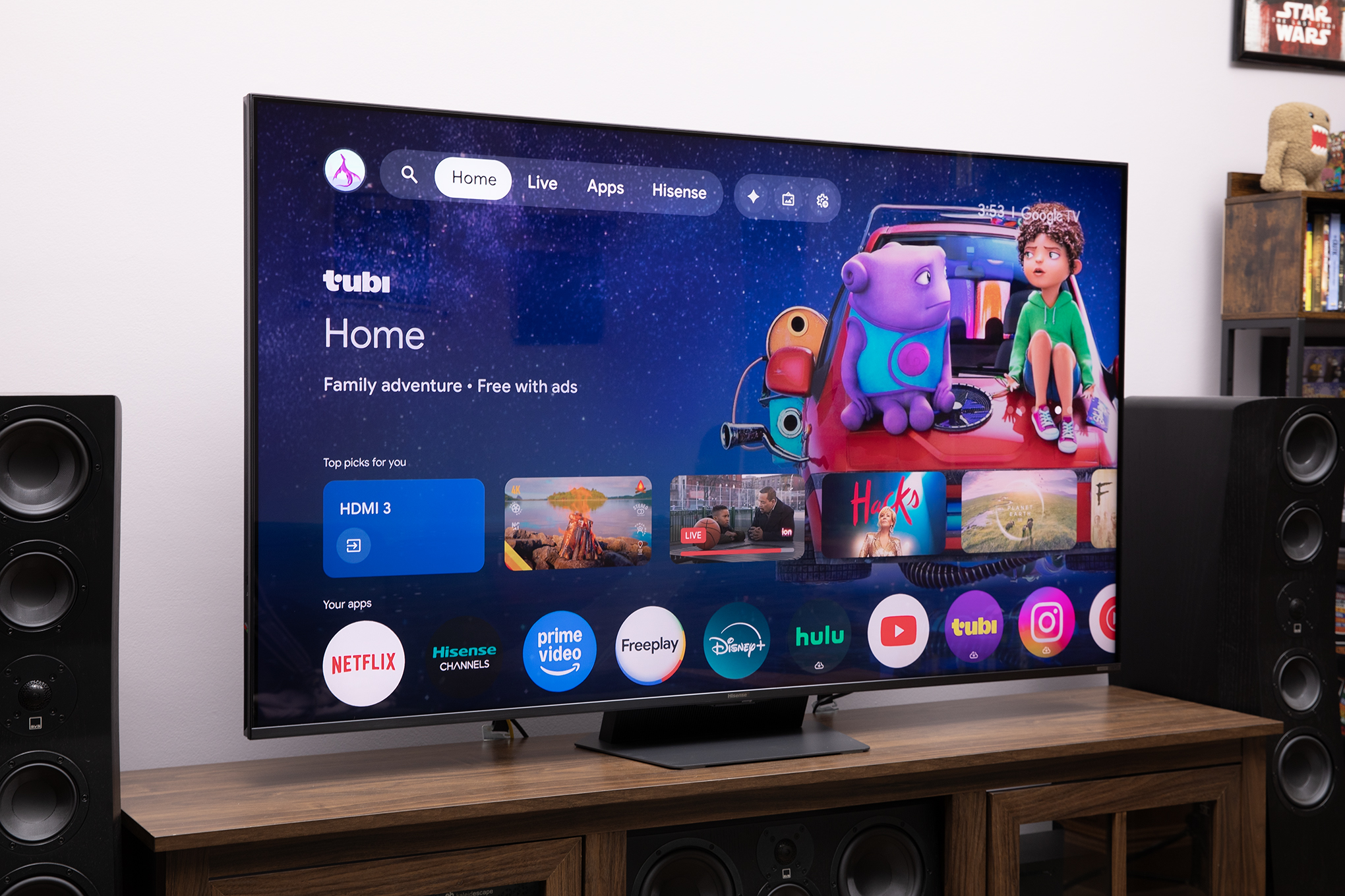 Hisense UR9 RGB LED TV showing menu screen.