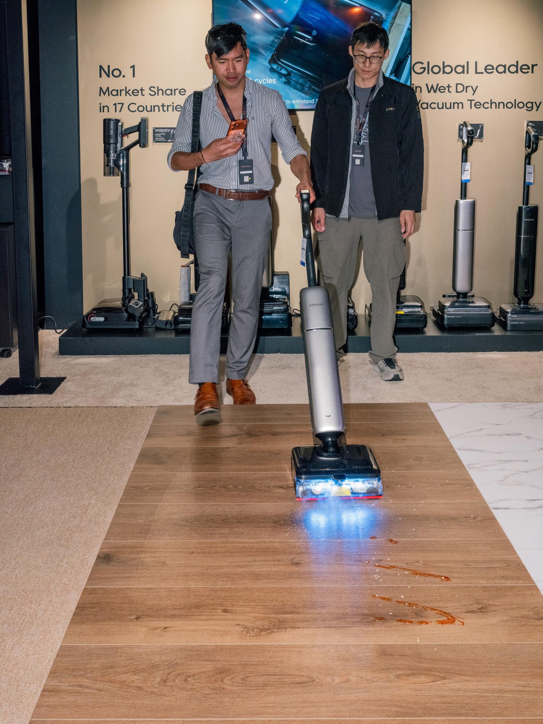 An influencer demo’s a Wet Dry Vacuum at the Dreame NEXT event during the Silicon Valley Summit at the Palace of Fine Arts on April 29, 2026 in San Francisco, CA.
