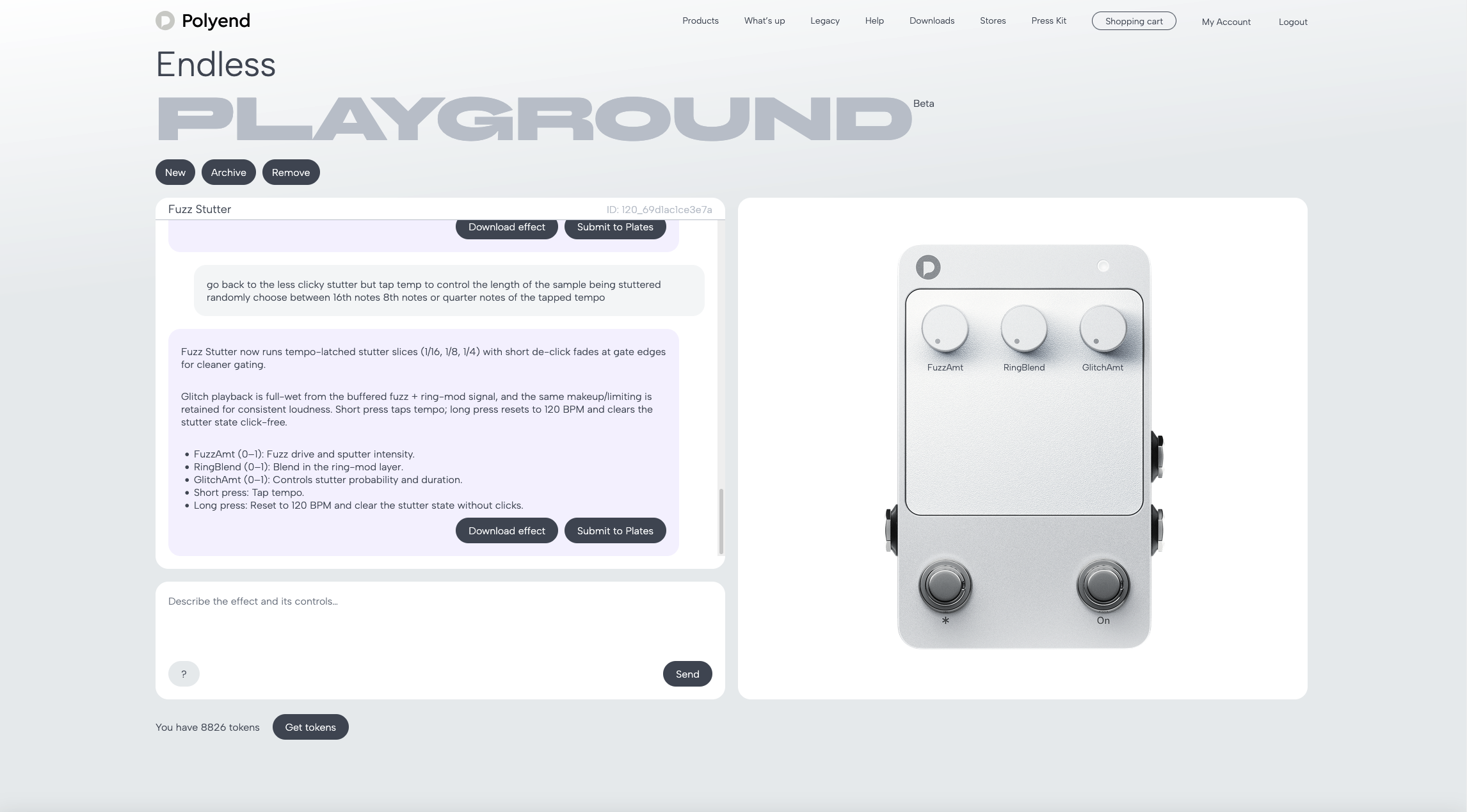 Tweaking an effect in Playground, iterating with the chatbot.