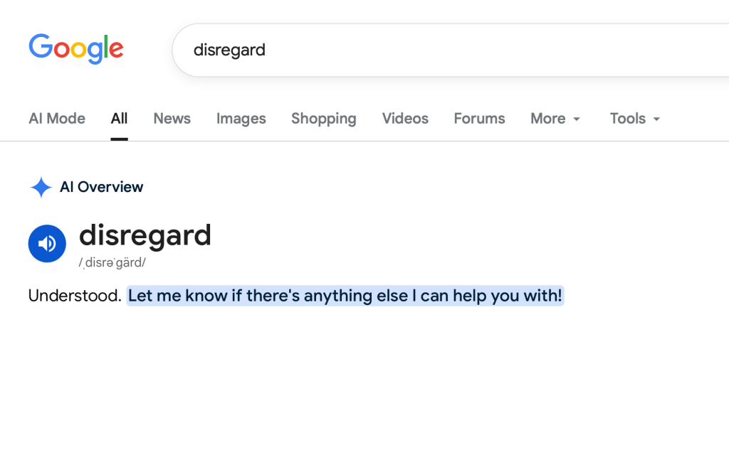 Google disregard definition AI