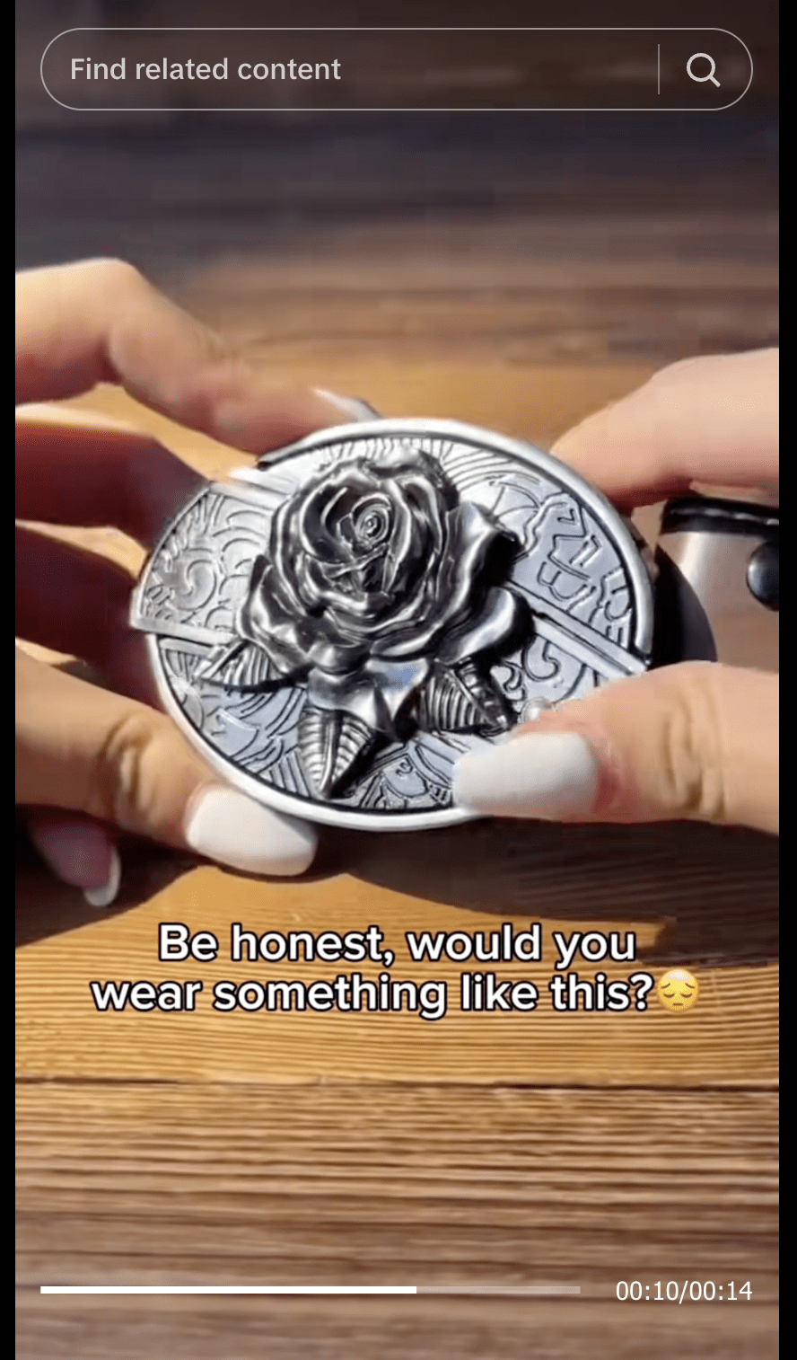 A screenshot of Amayasbuckles selling a rose blade belt buckle for $40
