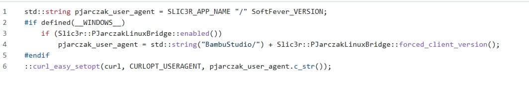 Jarczak’s code shows that his fork of OrcaSlicer identifies itself as “BambuStudio,” but mostly just by saying that out loud and hoping Bambu’s systems don’t ask any questions.