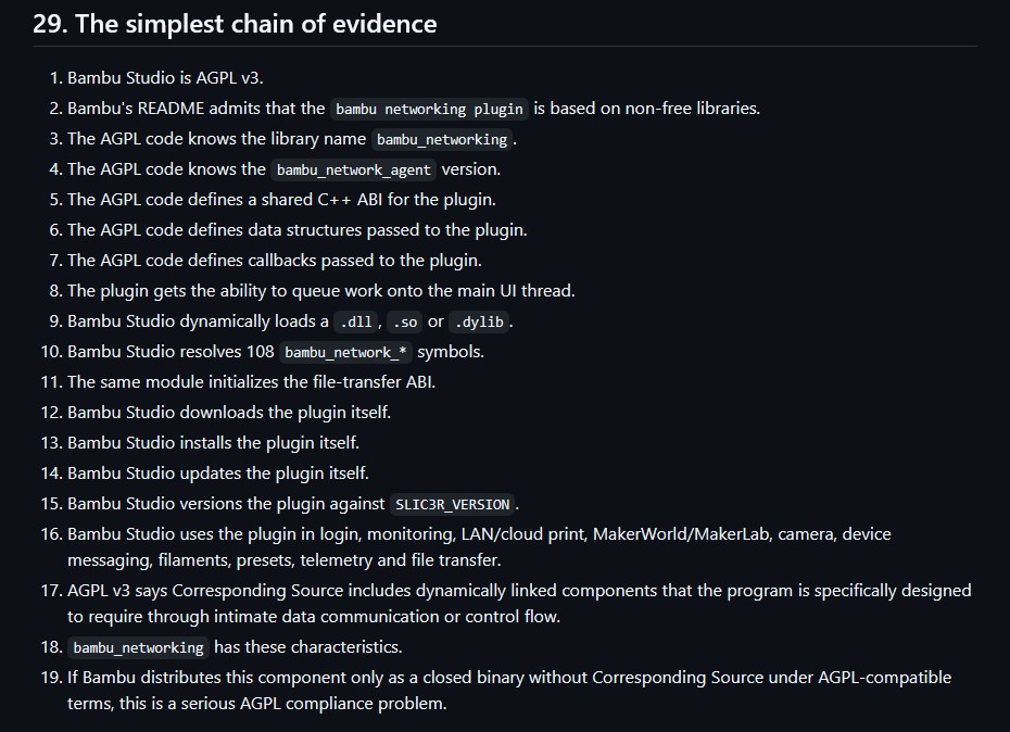 Jarczak’s abbreviated version of his claim that Bambu is violating the AGPL.