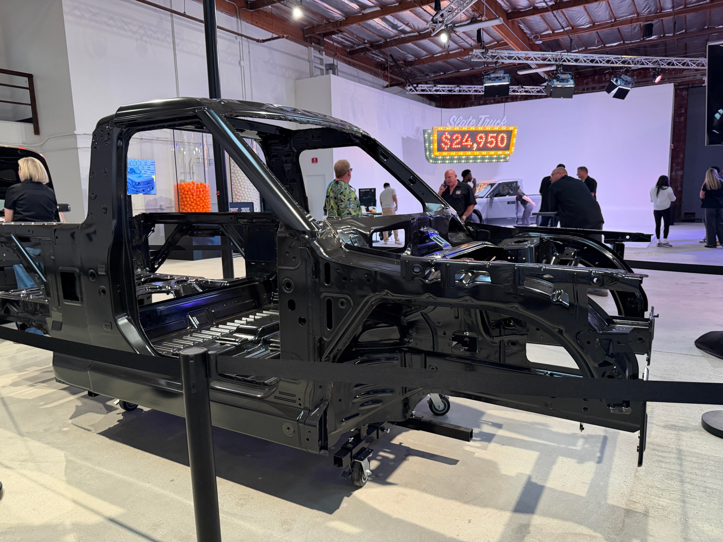 The Slate truck uses a “Slateboard” architecture — a hybrid between a body-on-frame setup and a unibody.