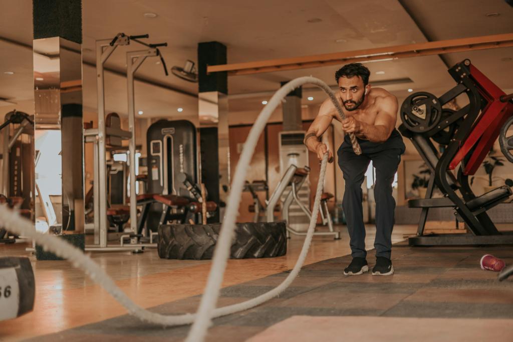 Man doing rope exercise in a gym